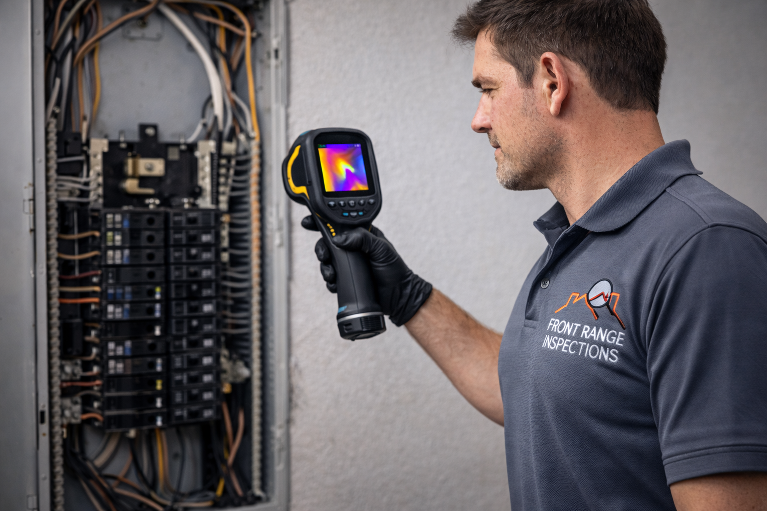 Inspector operating a thermal imaging camera